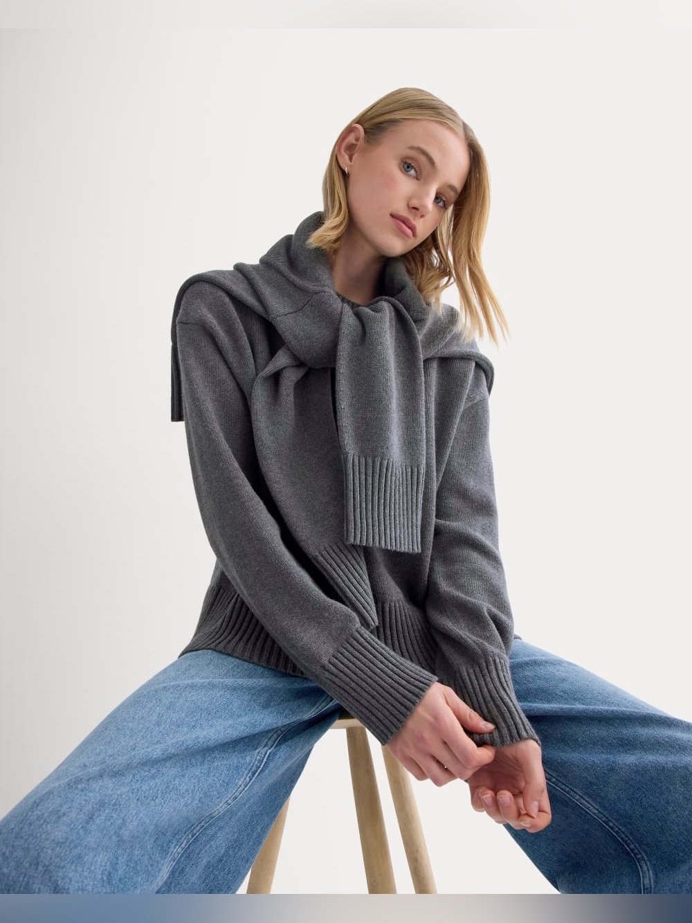 Everlane THE BOXY SWEATER IN EVERYDAY COTTON- HEATHERED CHARCOAL- XL